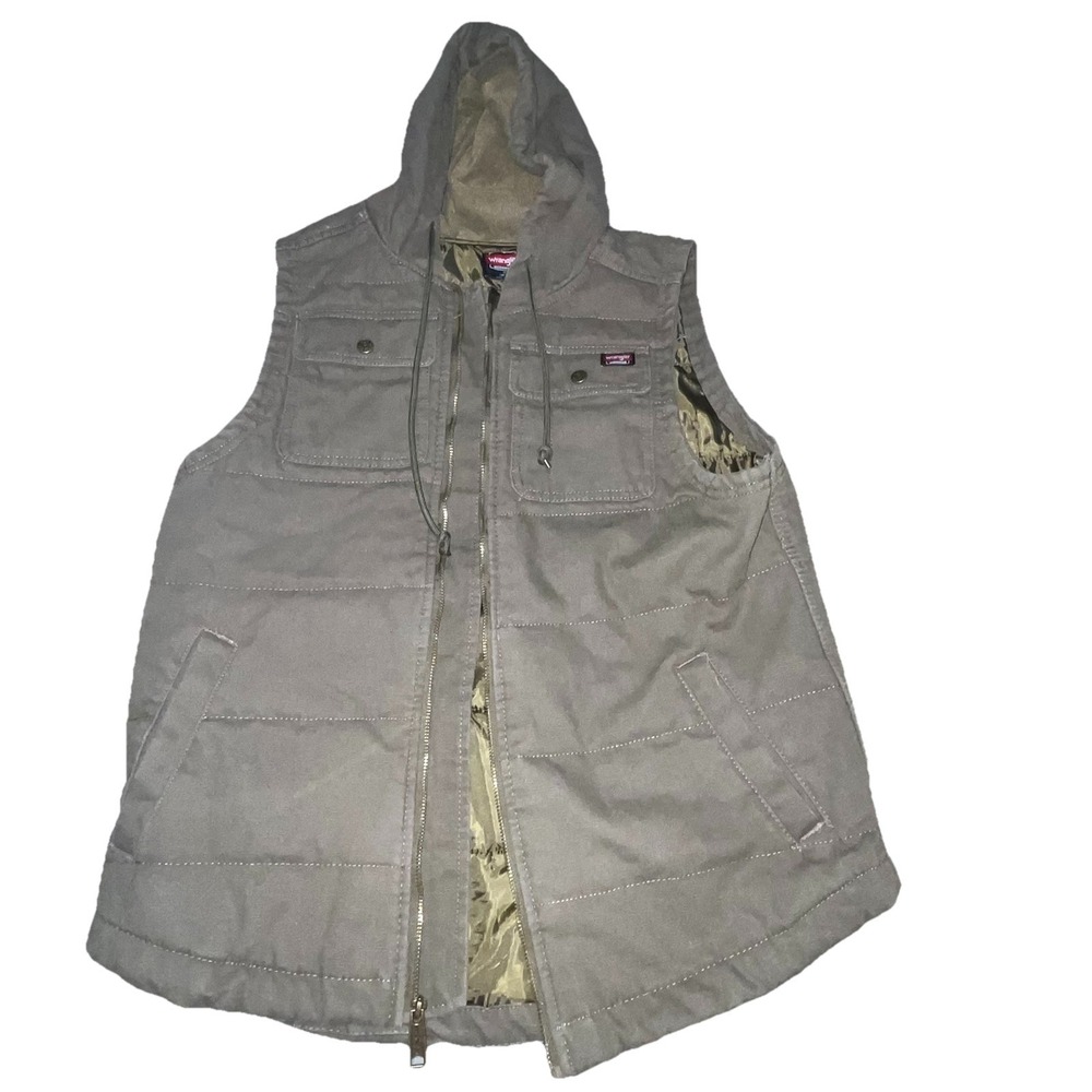 Wrangler Vest Men's Size Medium Olive Green Full Zip Hooded Workwear Vest